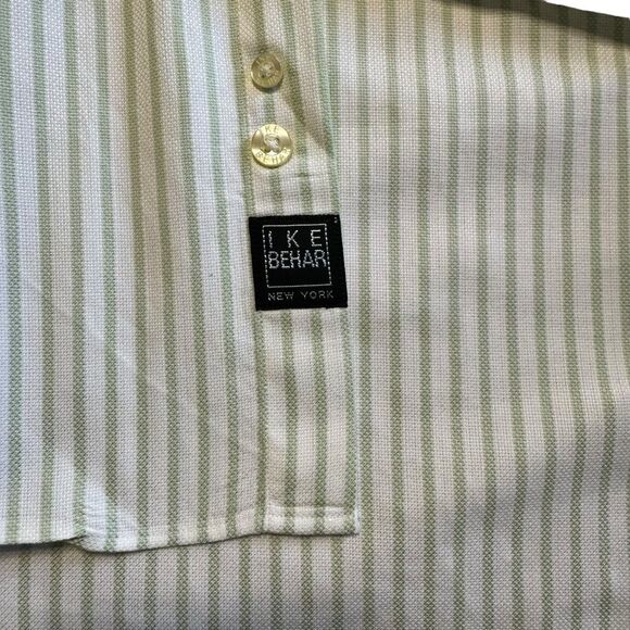 Ike Behar Men's Green White Pinstripe Dress Shirt Size Large - Picture 4 of 10